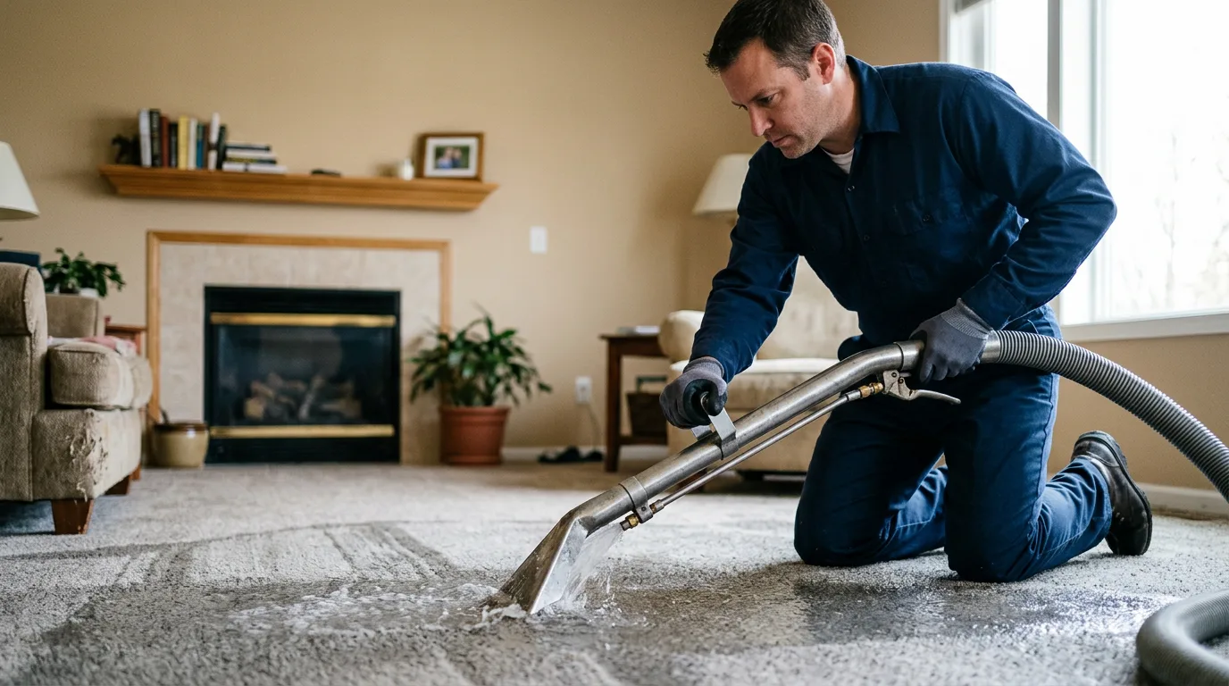 Water damage restoration technician working near Almyra, AR